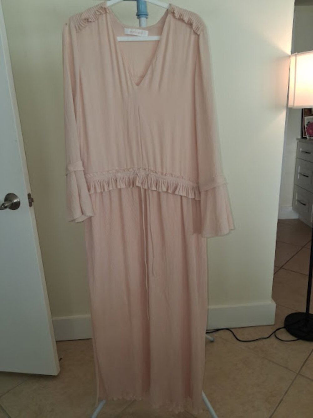 See by Chloé Ruffled Long Sleeve Blossom Maxi Dress Pink